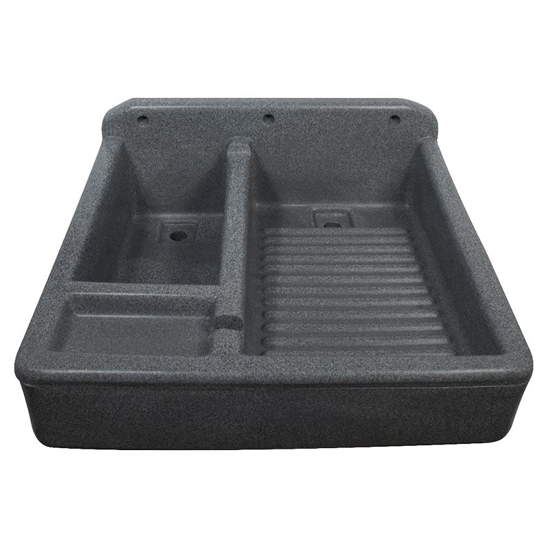 Dark gray polyethylene laundry sink, left-hand basin.