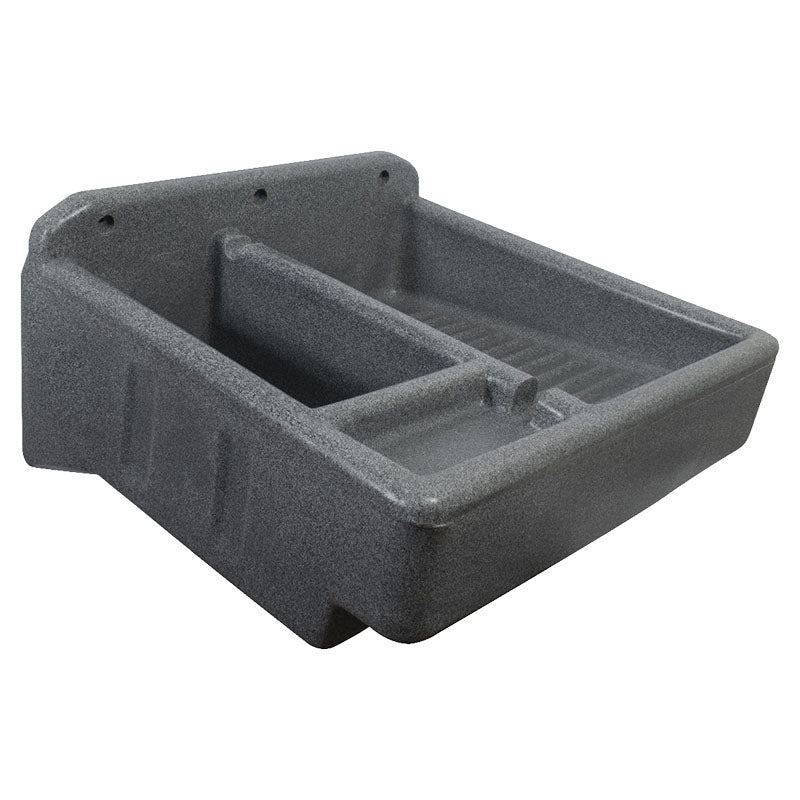 Dark gray polyethylene laundry sink, left-hand basin.