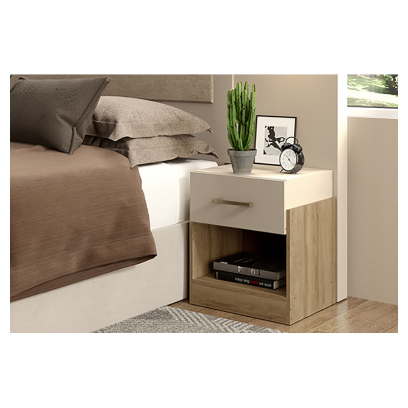 Light brown and white MDF nightstand 47 x 37.8 x 51.2 cm