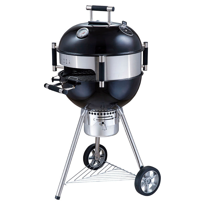 Charcoal grill 1 black grate with pizza accessory 57 x 68 x 125 cm Basic Living