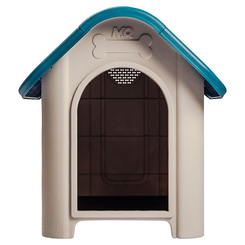 Casa plástica para perros pequeños y medianos beige con turquesa 66 x 60 x 75 cm