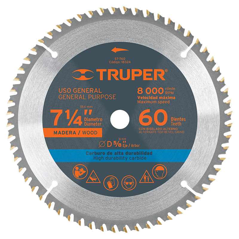 Disco corte rápido para sierra circular 7 1/4" 60 dientes hoja carburo Truper