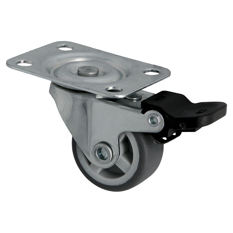 Rodin castor with gray rubber brake 1.18" plate supports 45 kg