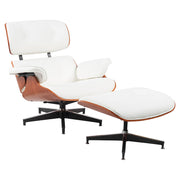 Eames-style white faux leather chair and ottoman set, wood, supports up to 150 kg, Basic Living 82 x 92 x 78 cm