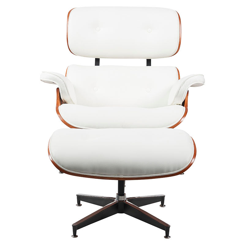 Eames-style white faux leather chair and ottoman set, wood, supports up to 150 kg, Basic Living 82 x 92 x 78 cm