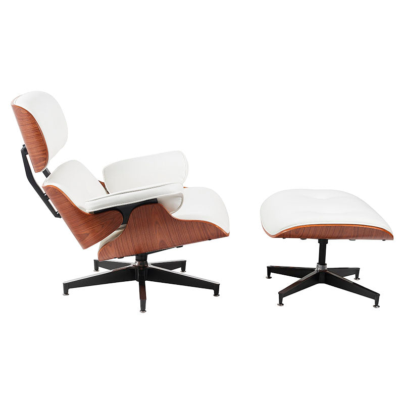Eames-style white faux leather chair and ottoman set, wood, supports up to 150 kg, Basic Living 82 x 92 x 78 cm