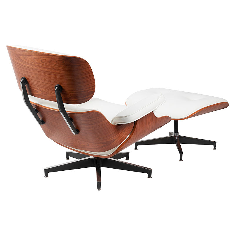 Eames-style white faux leather chair and ottoman set, wood, supports up to 150 kg, Basic Living 82 x 92 x 78 cm