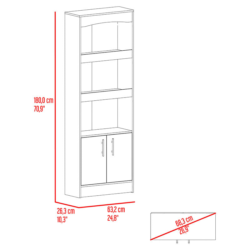 Simma white MDP bookcase 26.3 x 63.2 x 180 cm