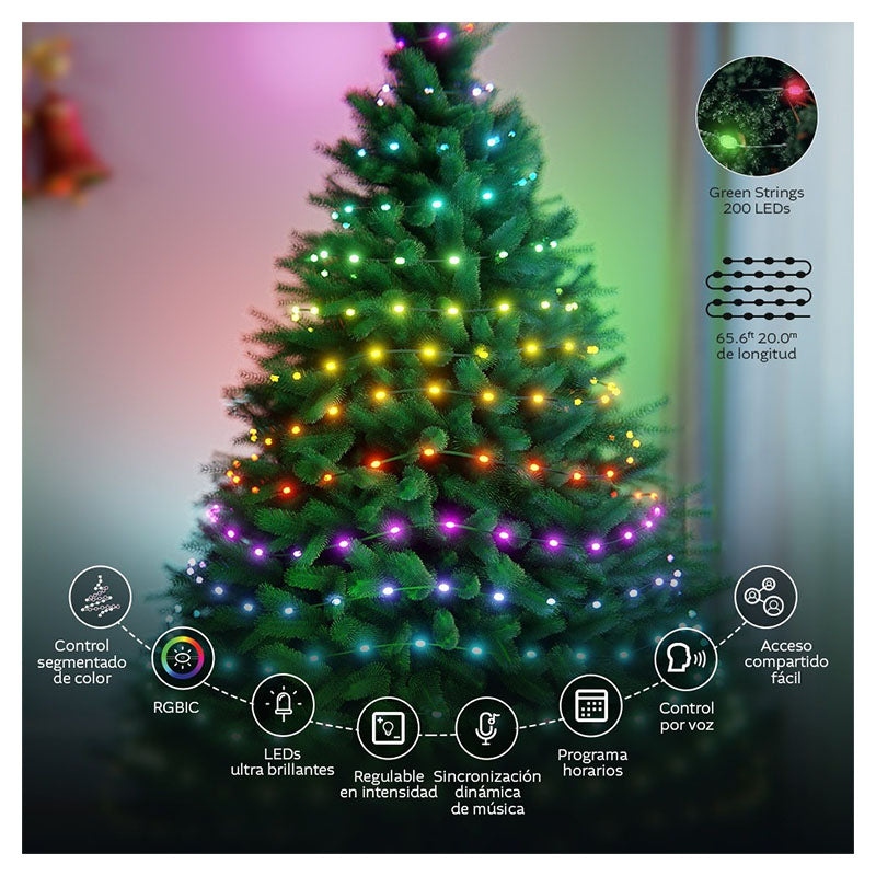 Luces navideñas inteligentes 20 m LED RGBIC Wi-Fi