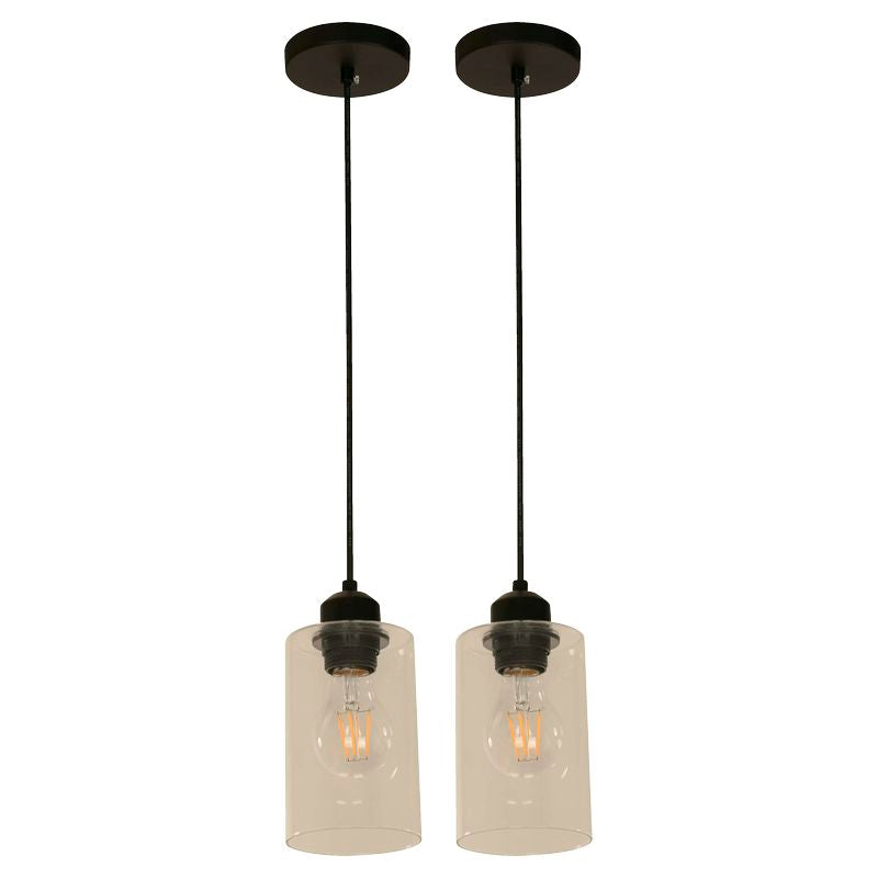 Set de 2 lámparas colgantes modernas negras 1 luz E27 23911