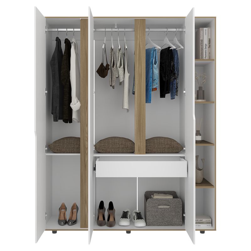 Melamine closet, 3 doors, ash and white, 160 x 200 x 51.7 cm