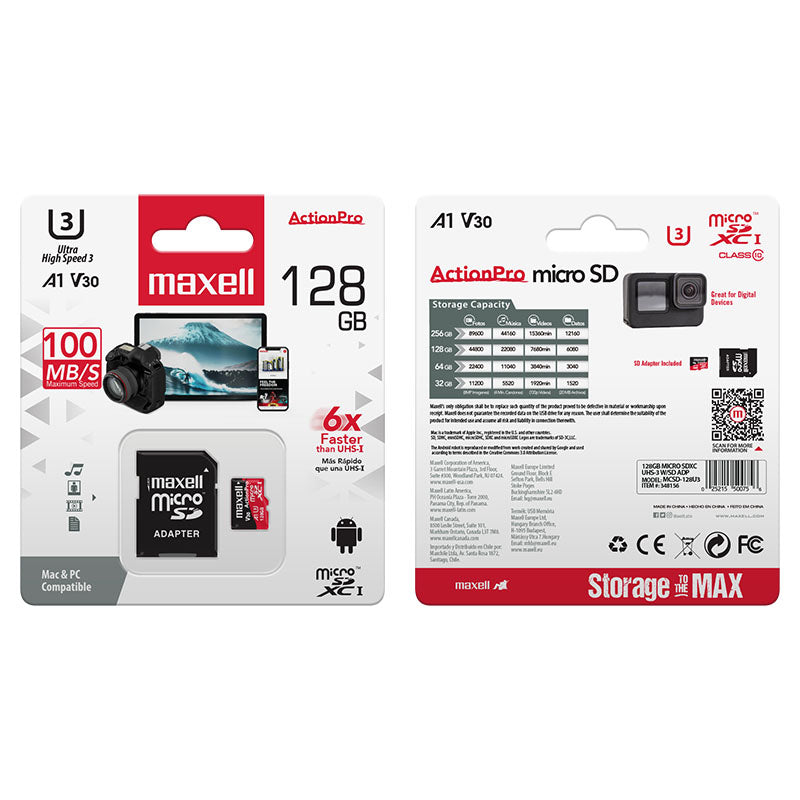 Memoria micro SD 128 GB incluye adaptador SD