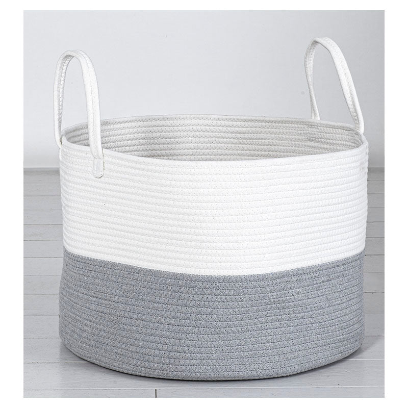 Canasta para ropa de cuerda de algodón cilindrica 65 L blanco y gris con agarraderas