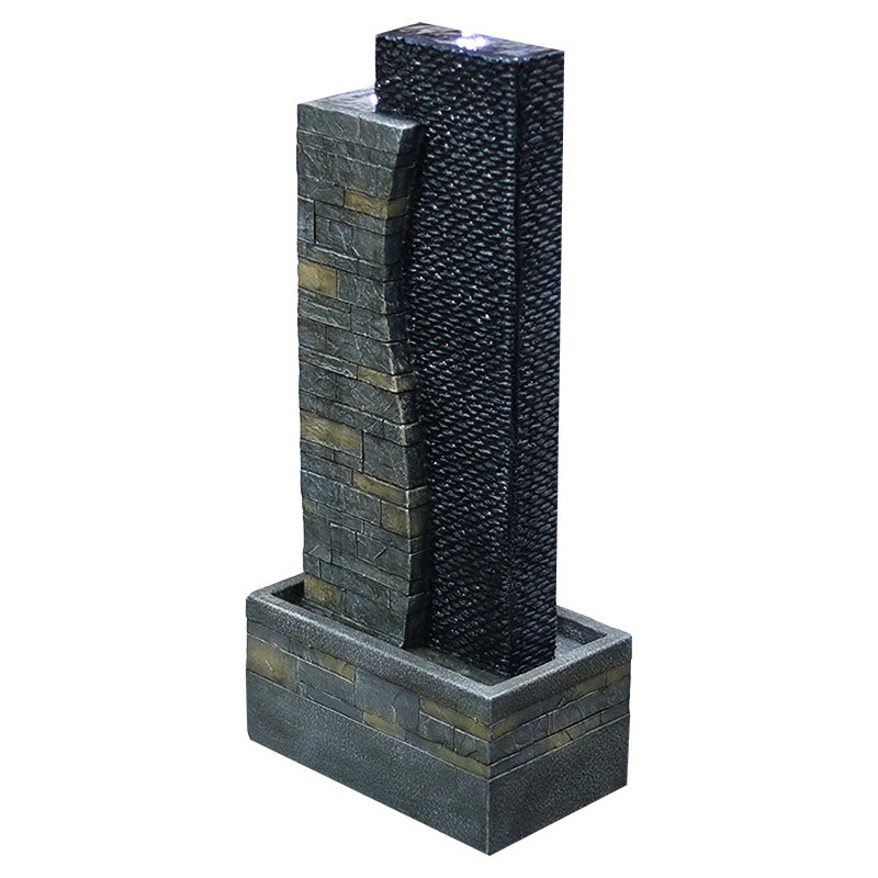 Fuente de agua con luz tipo piedra gris y amarillo 36 x 22 x 80 cm con bomba de agua