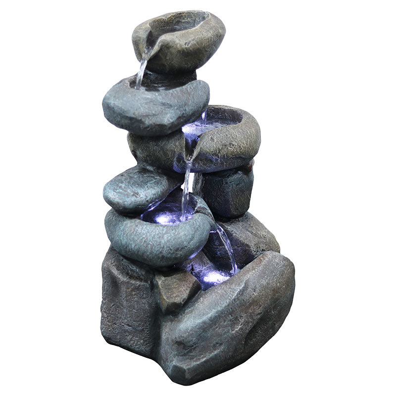 Fuente de agua con luz tipo piedras gris y marrón 37,5 x 32 x 60,5 cm con bomba
