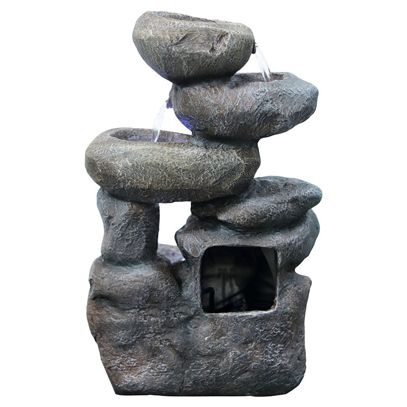 Fuente de agua con luz tipo piedras gris y marrón 37,5 x 32 x 60,5 cm con bomba