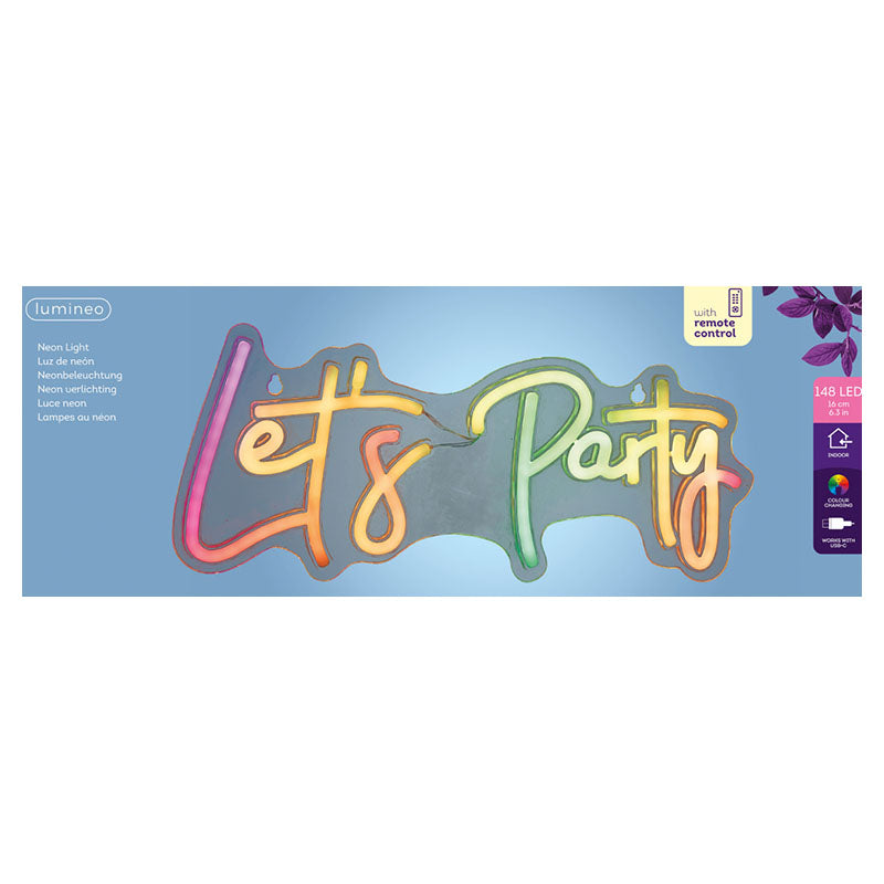 Letrero neón LED "let´s party" multicolor RGB 3,9 W 16 cm Lumineo
