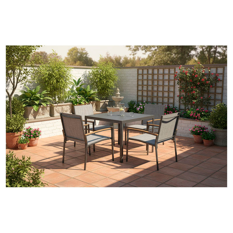 Comedor cuadrado para jardín 5 pzs de aluminio gris Basic Living