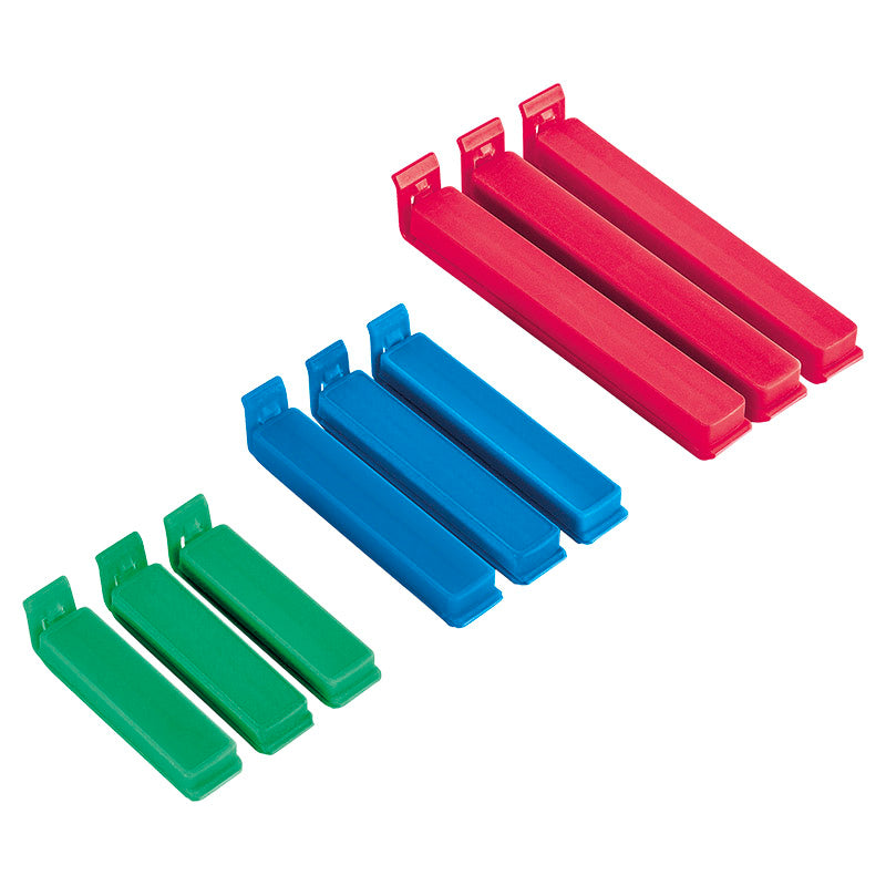 Set of 9 Utti plastic packaging clips, assorted colors