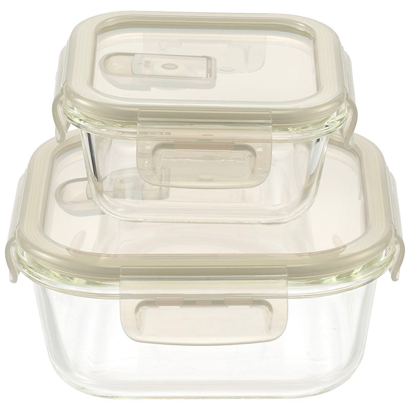Set of 2 square glass food containers 320 and 800 ml