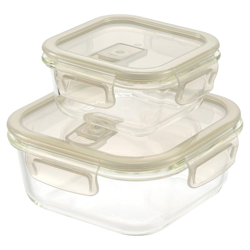 Set of 2 square glass food containers 320 and 800 ml