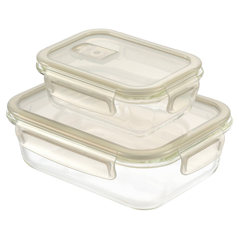 Set 2 contenedores para comida rectangulares vidrio 380 y 1100 ml