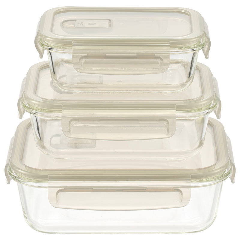 Set 3 contenedores para comida rectangulares vidrio 380, 650 y 1100 ml