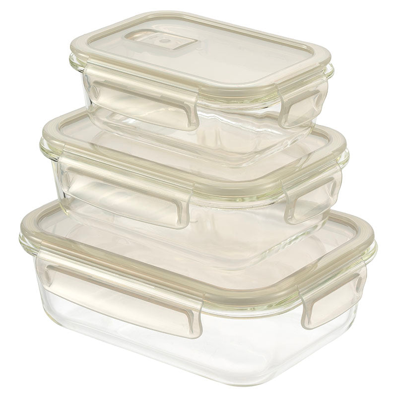 Set 3 contenedores para comida rectangulares vidrio 380, 650 y 1100 ml