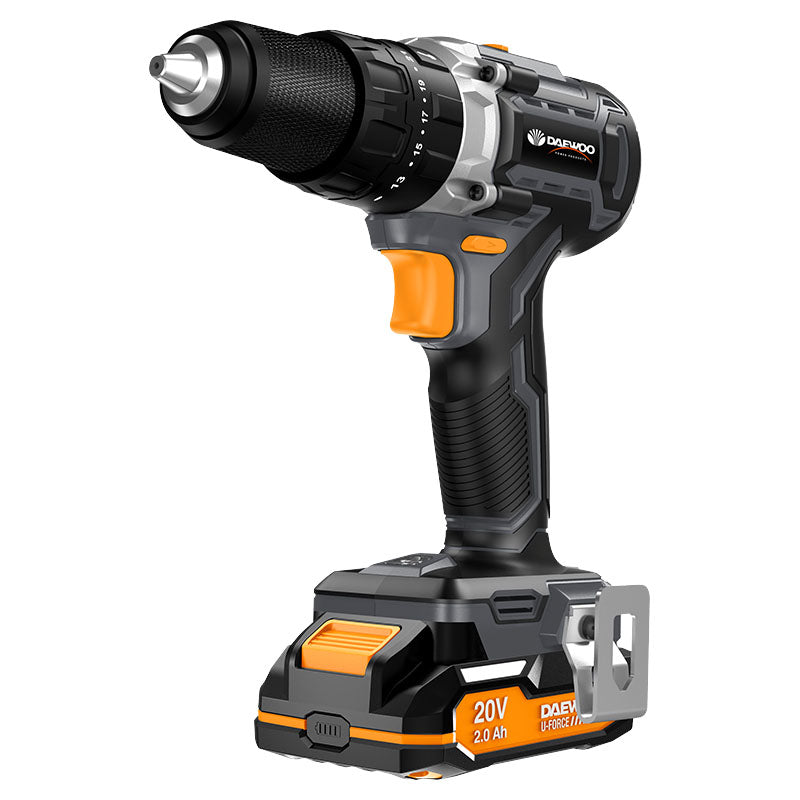 Daewoo 20V Cordless 1/2" Hammer Drill + 1/4" Impact Driver Combo includes 2 x 2.0Ah batteries and charger