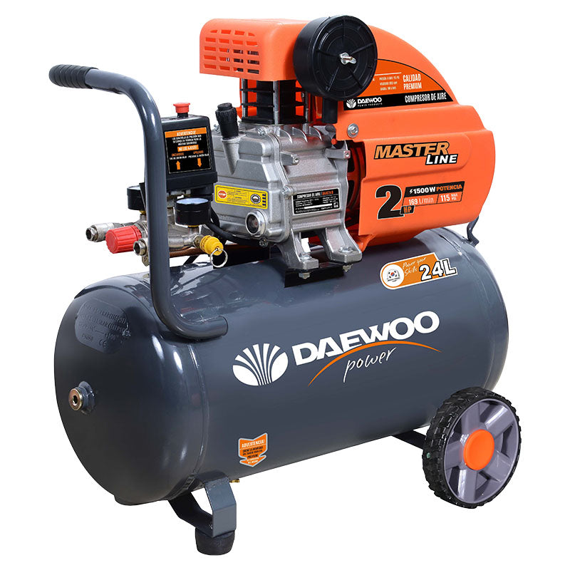 Air compressor 24 L horizontal 2 HP 115 PSI 110 V + gun and hose Daewoo