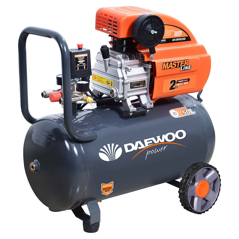Compresor de aire 50 L horizontal 2.5 HP 115 PSI 110 V + pistola y manguera Daewoo
