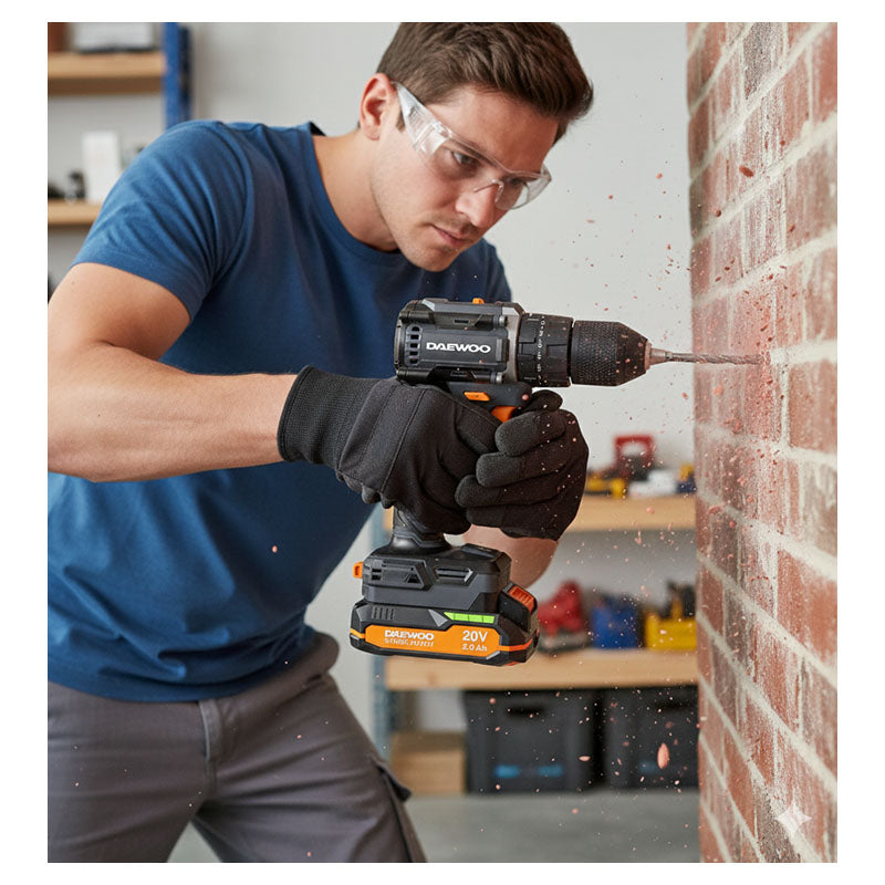 Daewoo 1/2" 20V Cordless Hammer Drill includes 2 x 2.0 Ah batteries and charger