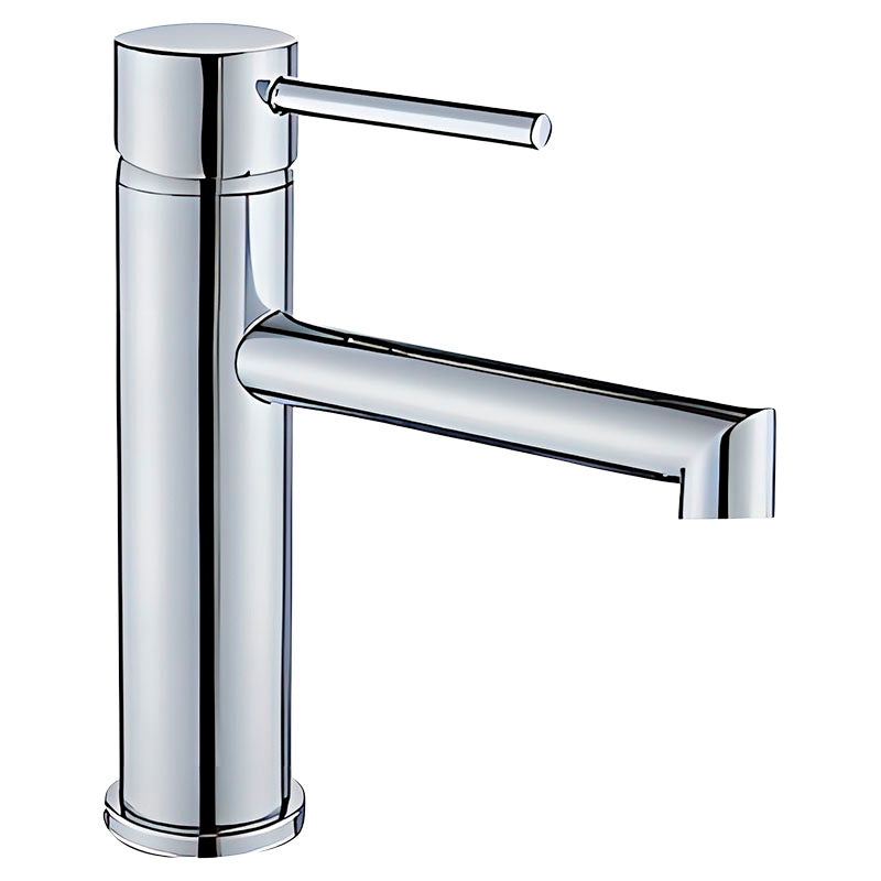 Single-handle low straight spout Barcelona lavatory faucet, chrome finish with lever handle