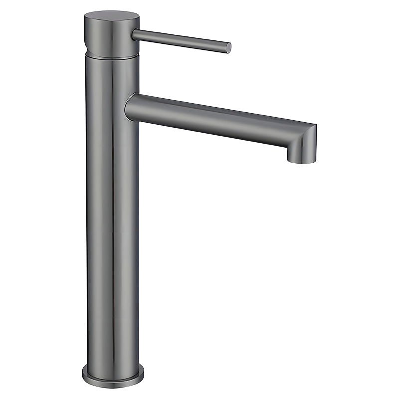 Single-lever high-neck straight spout Barcelona lavatory faucet in gunmetal gray with lever handle