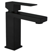 Single-lever basin faucet, low straight spout, Murcia, matte black with lever handle