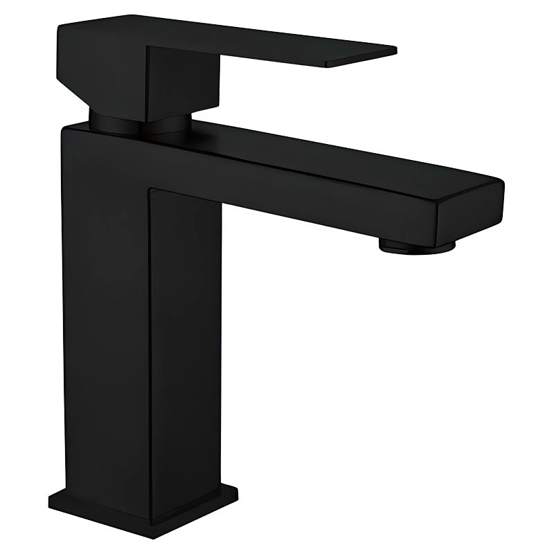 Single-lever basin faucet, low straight spout, Murcia, matte black with lever handle