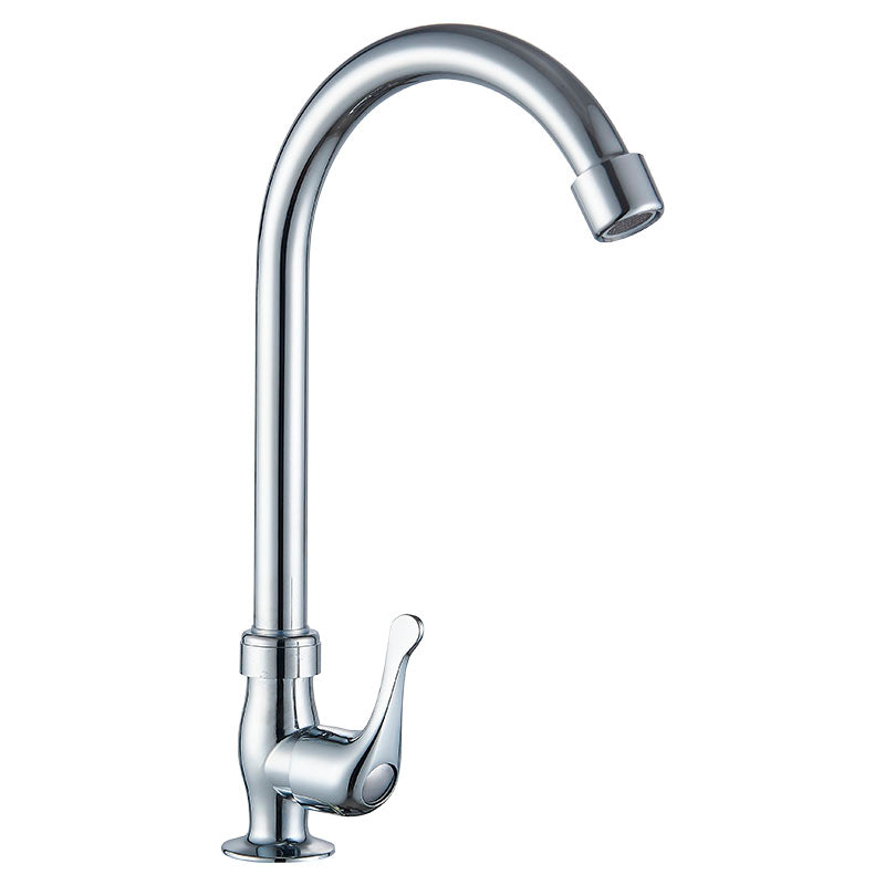 Chrome swan neck single-handle basin faucet with lever handle