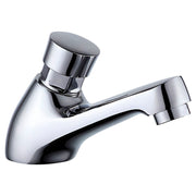 Single-handle low-arc lavatory faucet, chrome silver with push handle