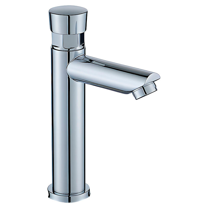 High arc single handle lavatory faucet, chrome silver with push handle