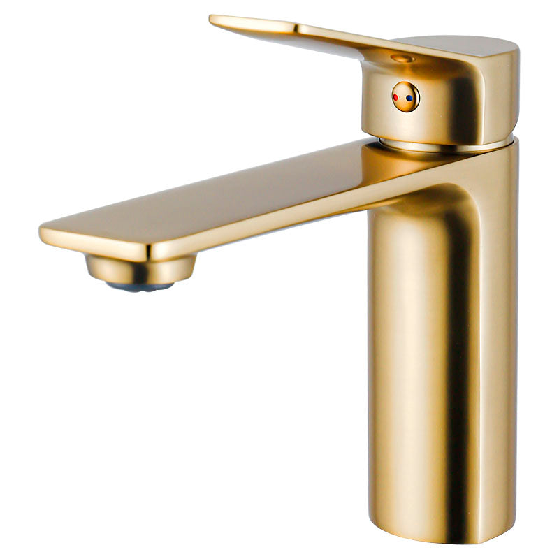 Madrid low straight-neck single-handle lavatory faucet brushed gold with lever handle