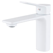 Low single-lever straight-spout basin faucet, Madrid matte white with lever handle