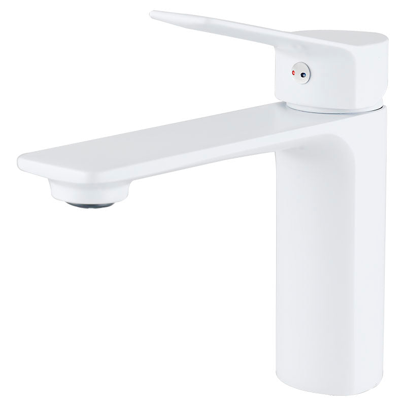 Low single-lever straight-spout basin faucet, Madrid matte white with lever handle