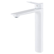 Madrid white matte high straight neck single-handle lavatory faucet with lever handle