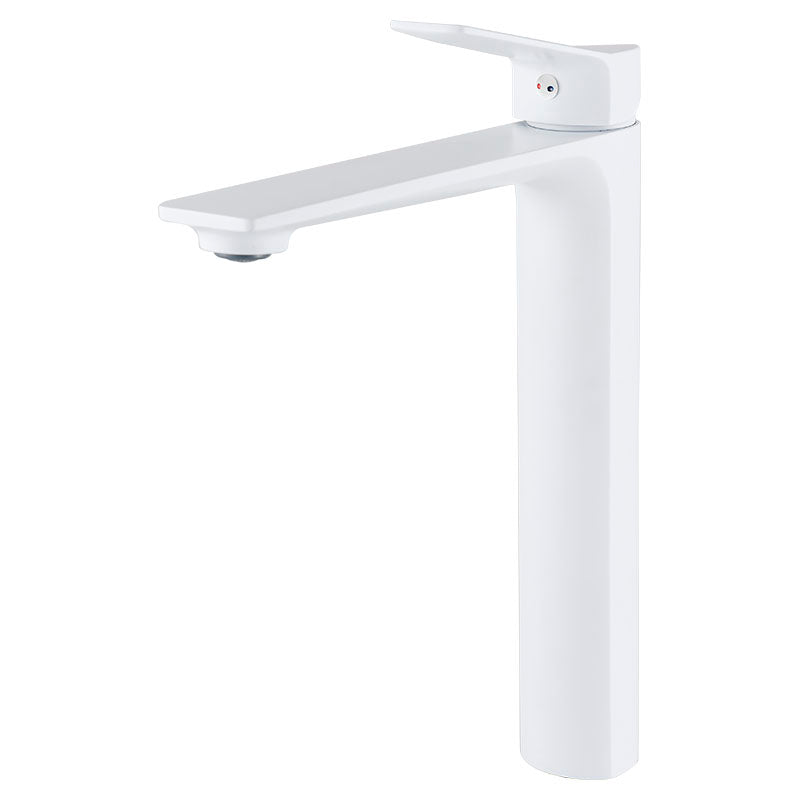 Madrid white matte high straight neck single-handle lavatory faucet with lever handle