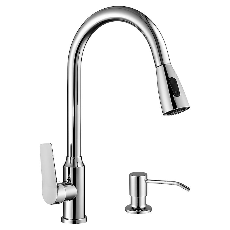 Grifo para cocina monomando cisne alto Madrid plata cromado con manilla palanca