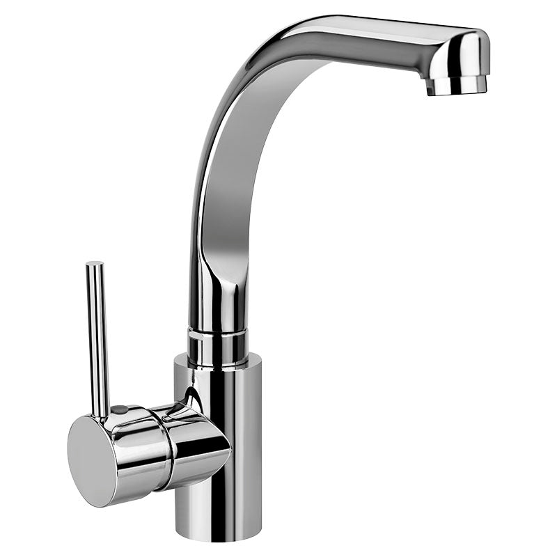 Grifo para cocina monomando cuello l alto Barcelona plata cromado con manilla palanca