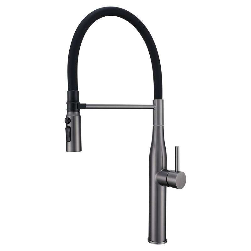 Grifo para cocina monomando cuello cisne alto gris gun metal con manilla palanca