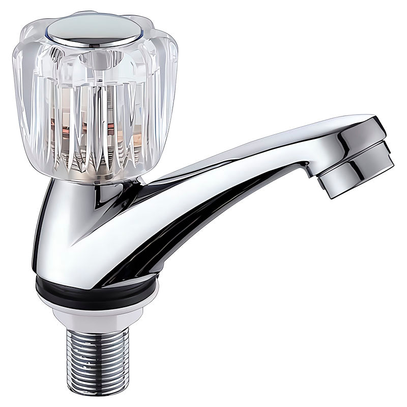 Low-arc single-handle lavatory faucet, chrome-plated, with knob handle