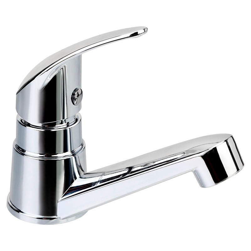 Grifo para lavamanos monomando cuello bajo plata cromado con manilla palanca Aqua Nuova