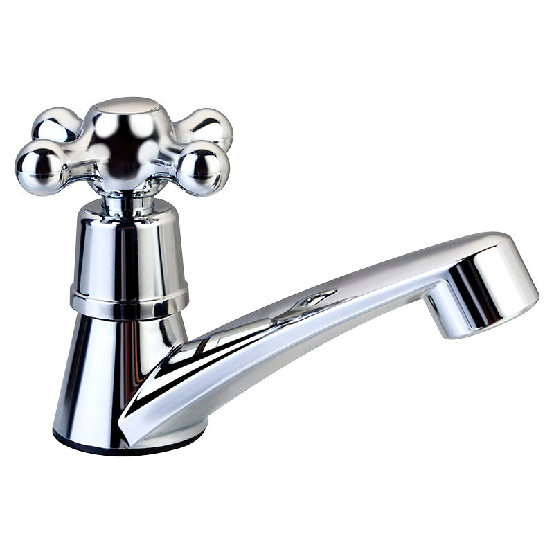 Aqua Nuova Single-Lever Low-Spout Lavatory Faucet with Cross Handle, Chrome Silver